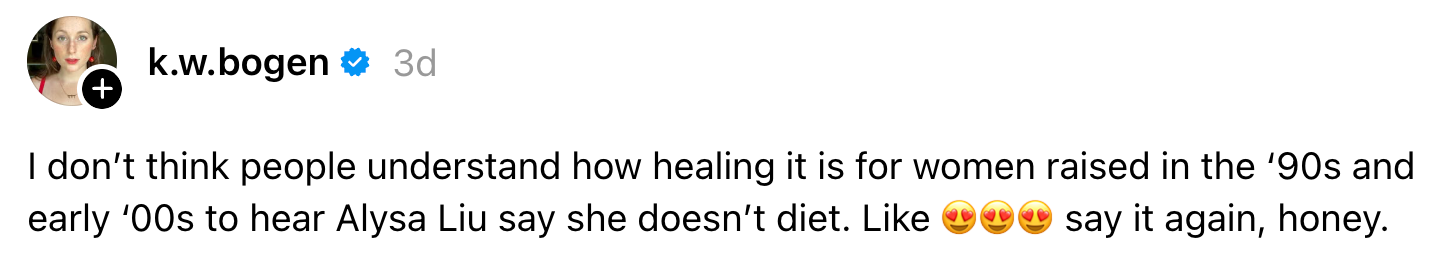Text station astir the affirmative interaction of Alysa Liu's connection connected not dieting for women from the '90s and '00s