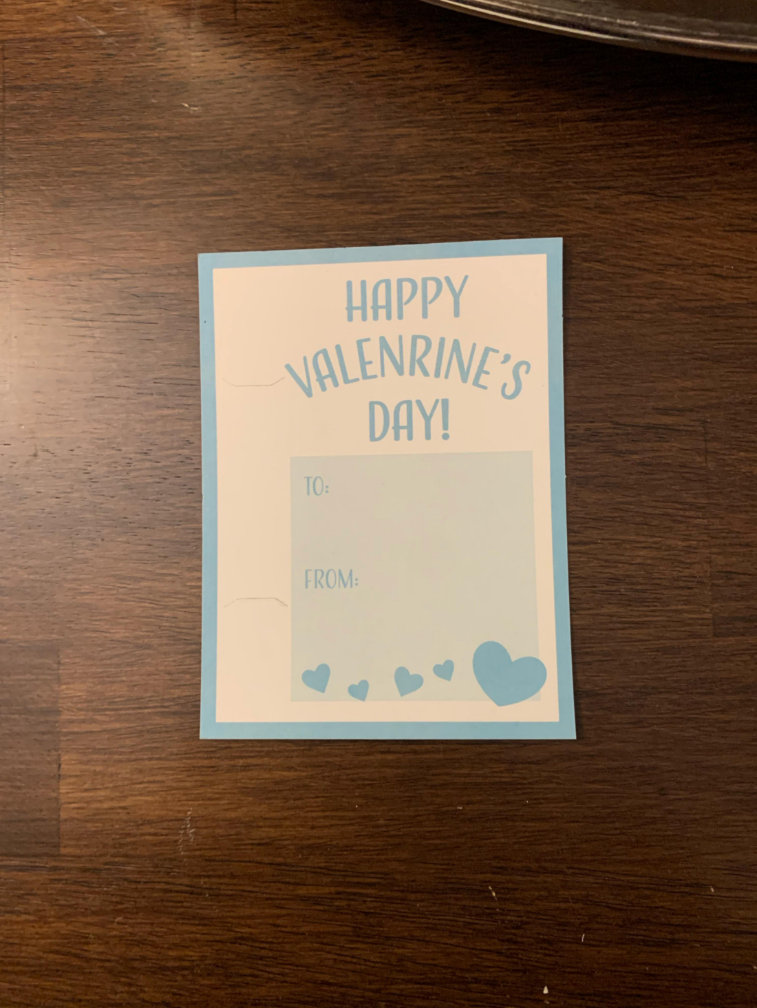 Valentine's Day card with "Happy Valenrine's Day!" text