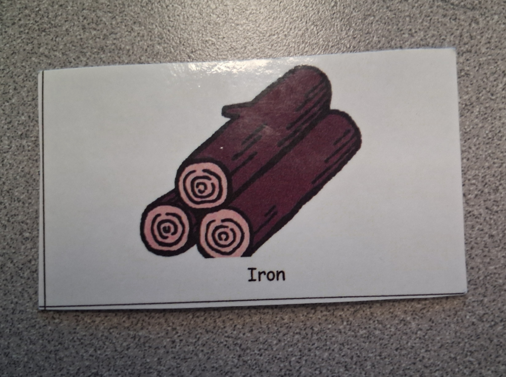 Illustration of three logs arranged in a triangle, labeled "Iron" beneath