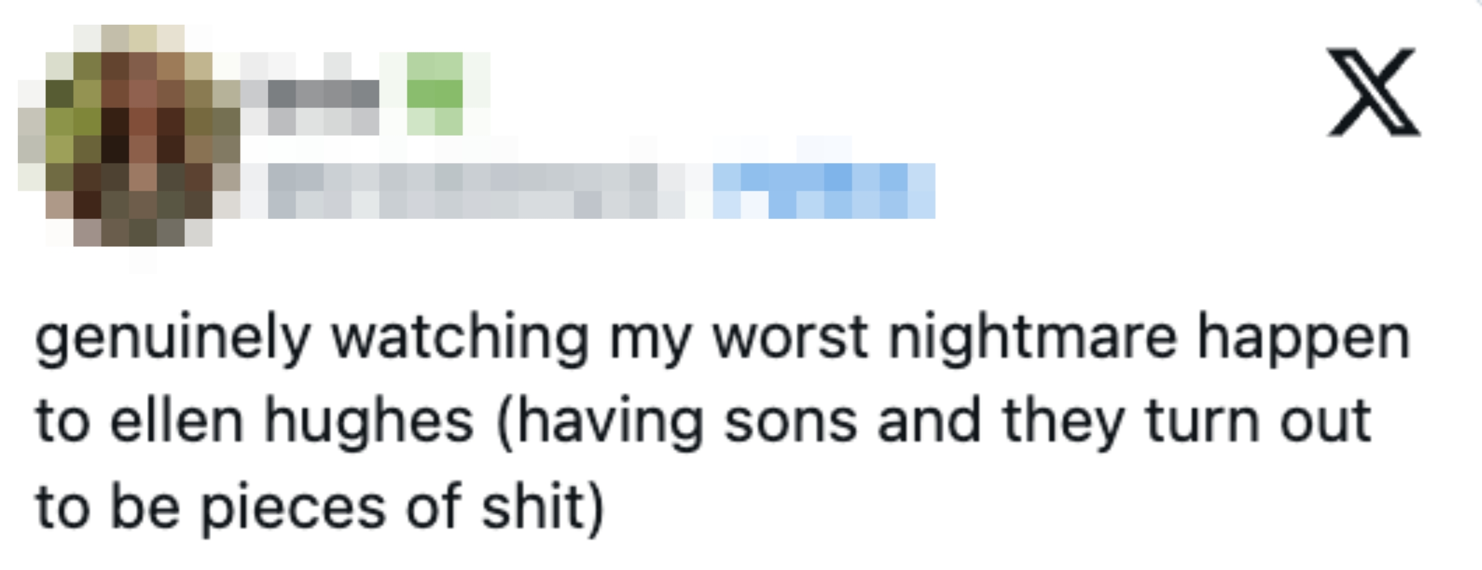 Profilbilde av en person med tweet-tekst som uttrykker bekymring for å få sønner som viser seg dårlig