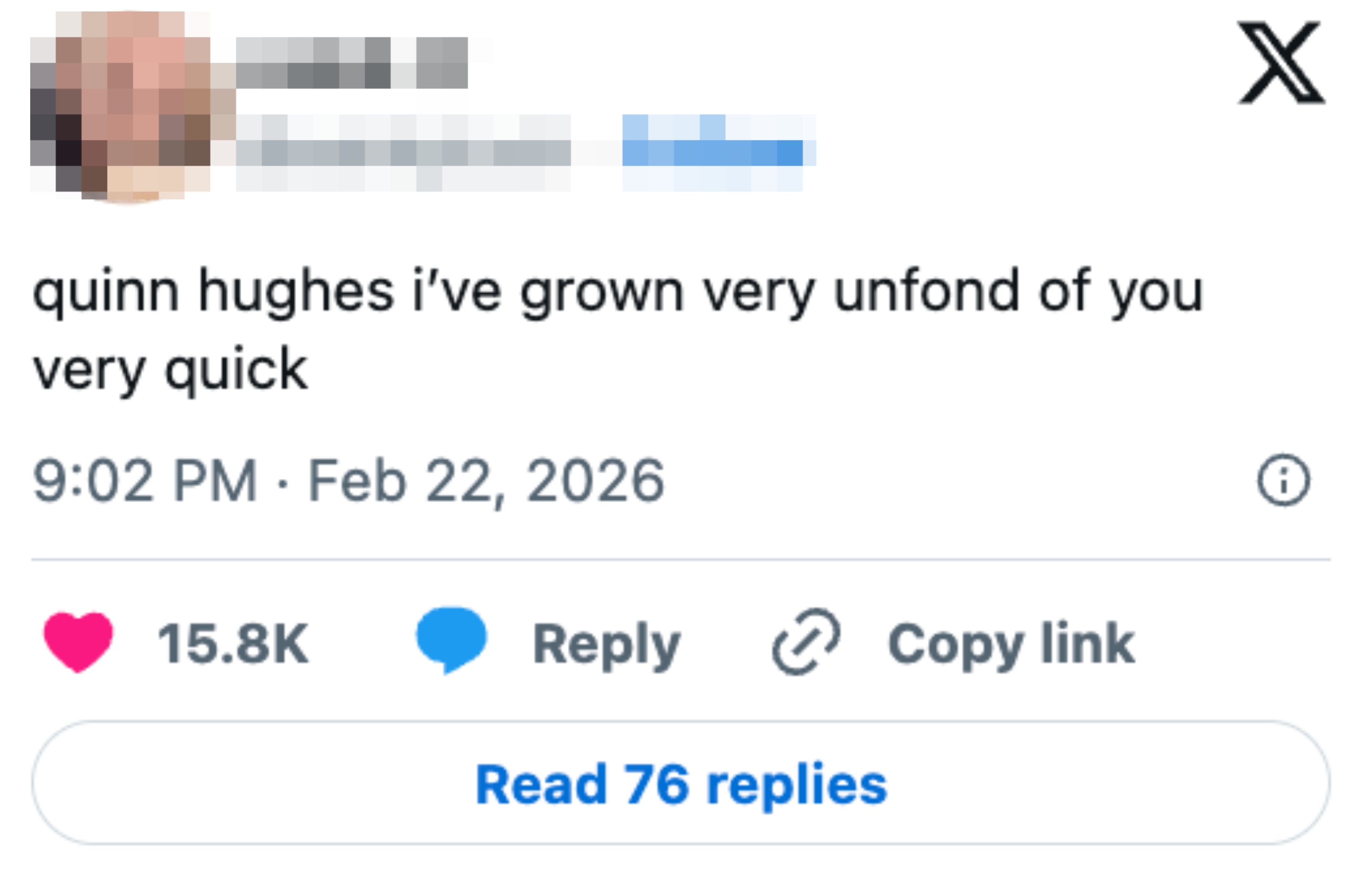 Et innlegg på sosiale medier som uttrykker motvilje mot Quinn Hughes
