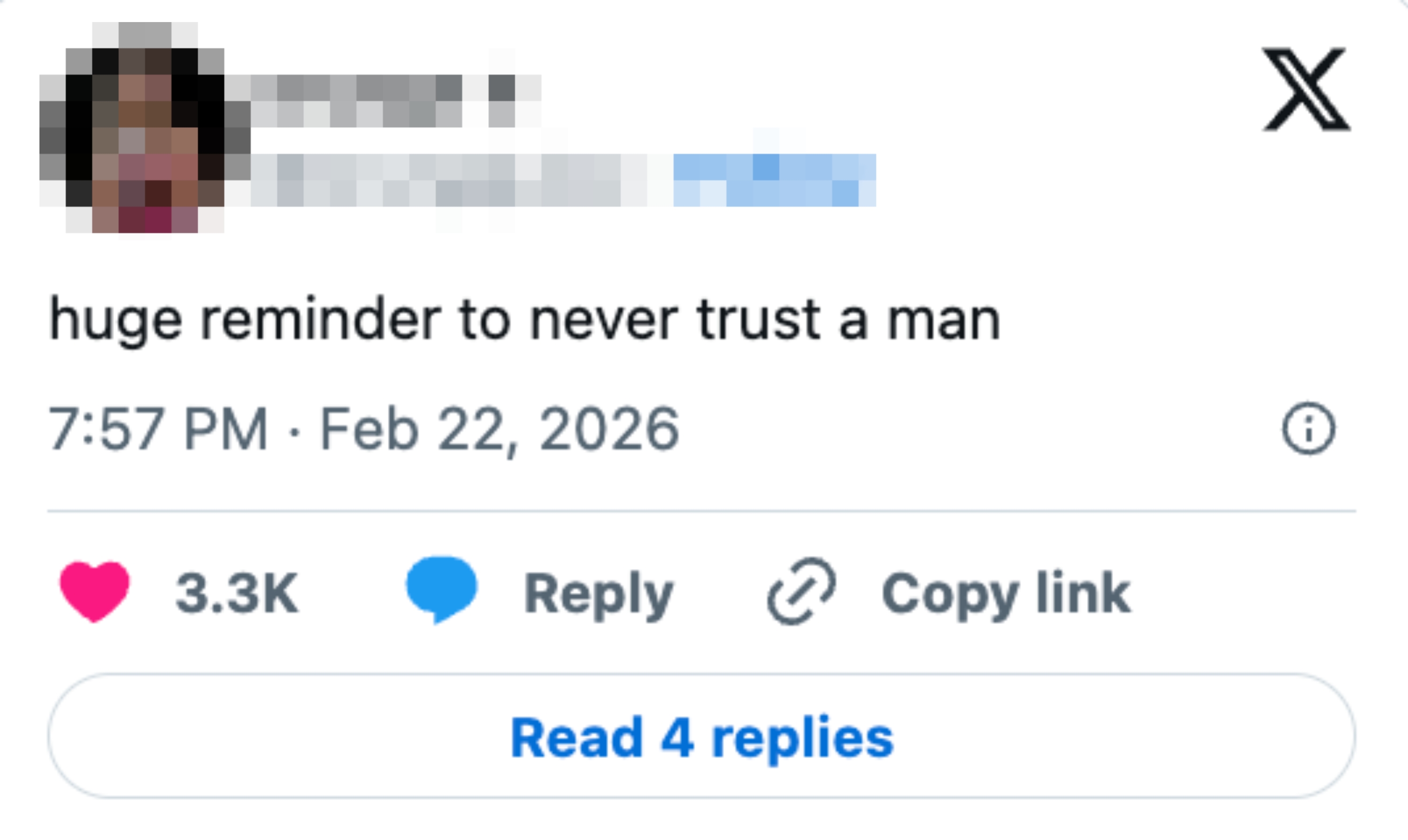 Innlegg på sosiale medier fra 22. februar 2026, der det står 