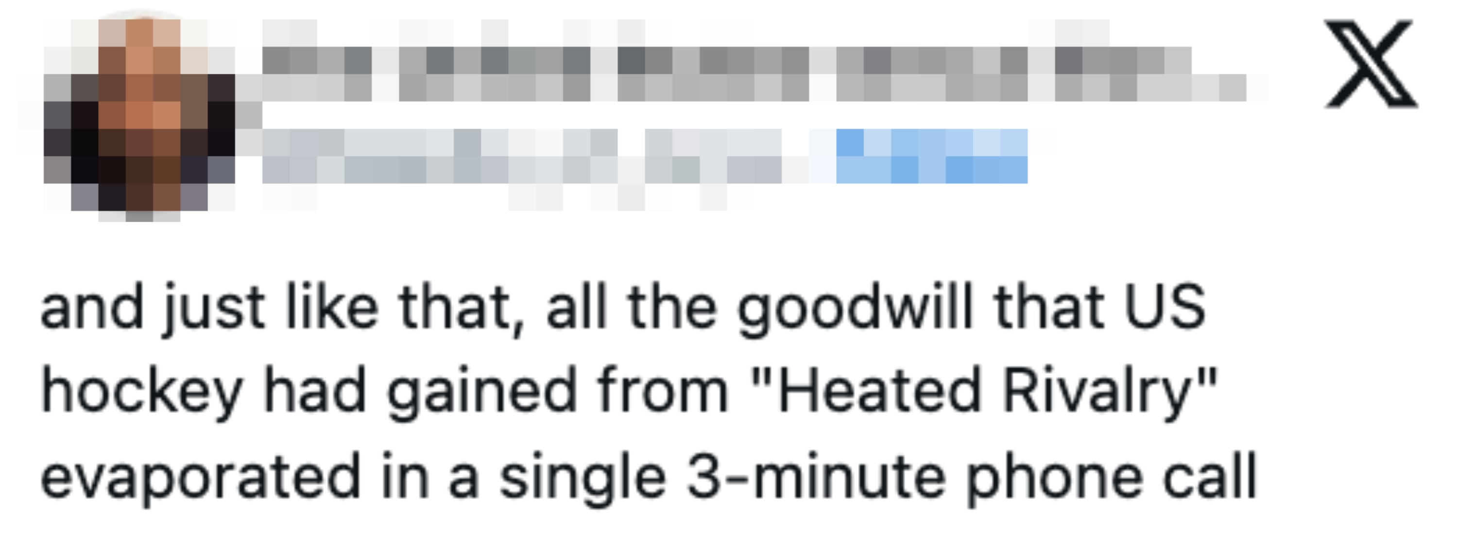 Tweet nevner tap av amerikansk hockey-goodwill etter en 3-minutters telefonsamtale, etter "Heated Rivalry" hendelser