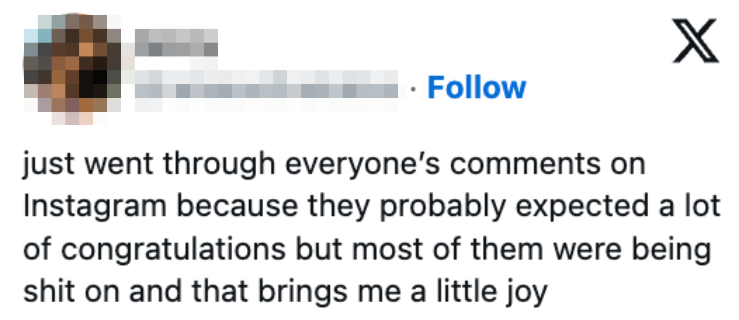 Innlegg på sosiale medier av bruker som uttrykker moro over uventede kommentarer på Instagram