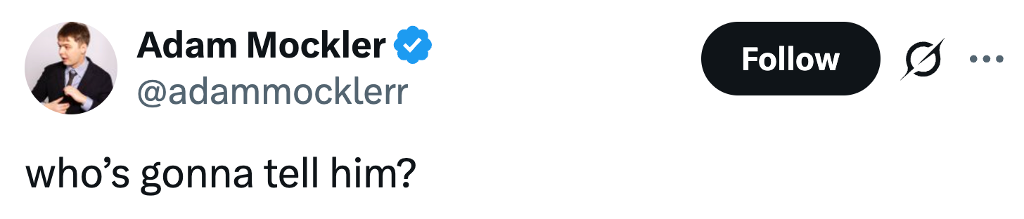Tweet av Adam Mockler som sa, 