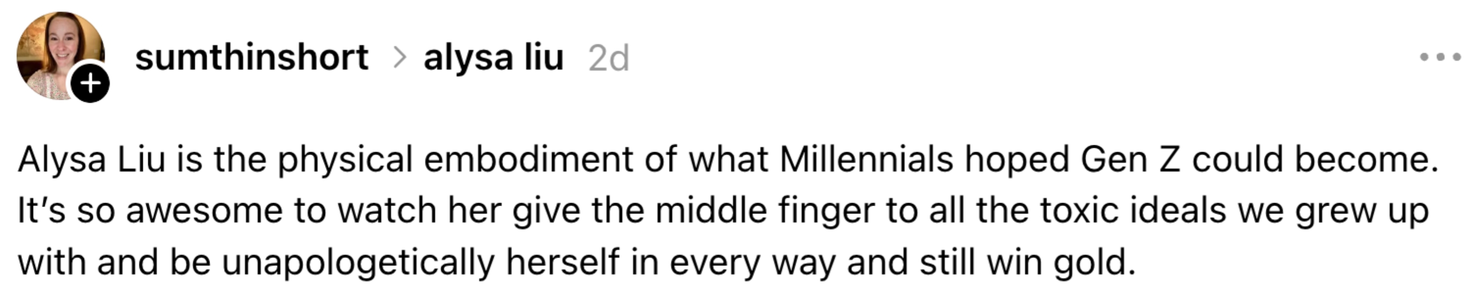 Text praising Alysa Liu arsenic a affirmative relation exemplary for Gen Z, embodying authenticity and occurrence portion defying toxic ideals