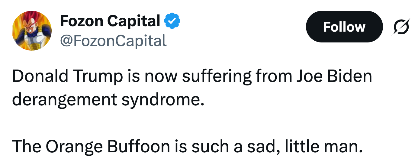 Tweet som håner Donald Trump og sier at han har 