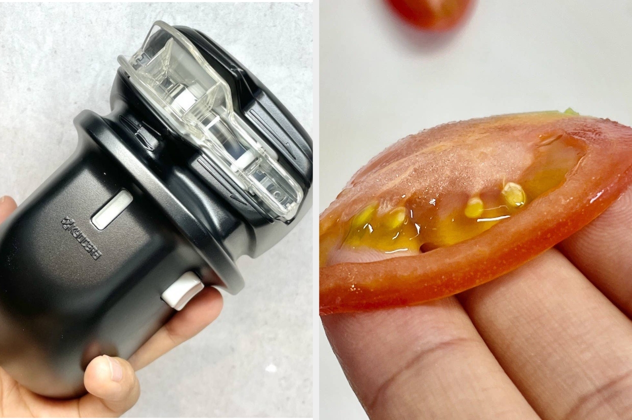 京セラの「電動ダイヤモンドシャープナー」と薄切りのトマト