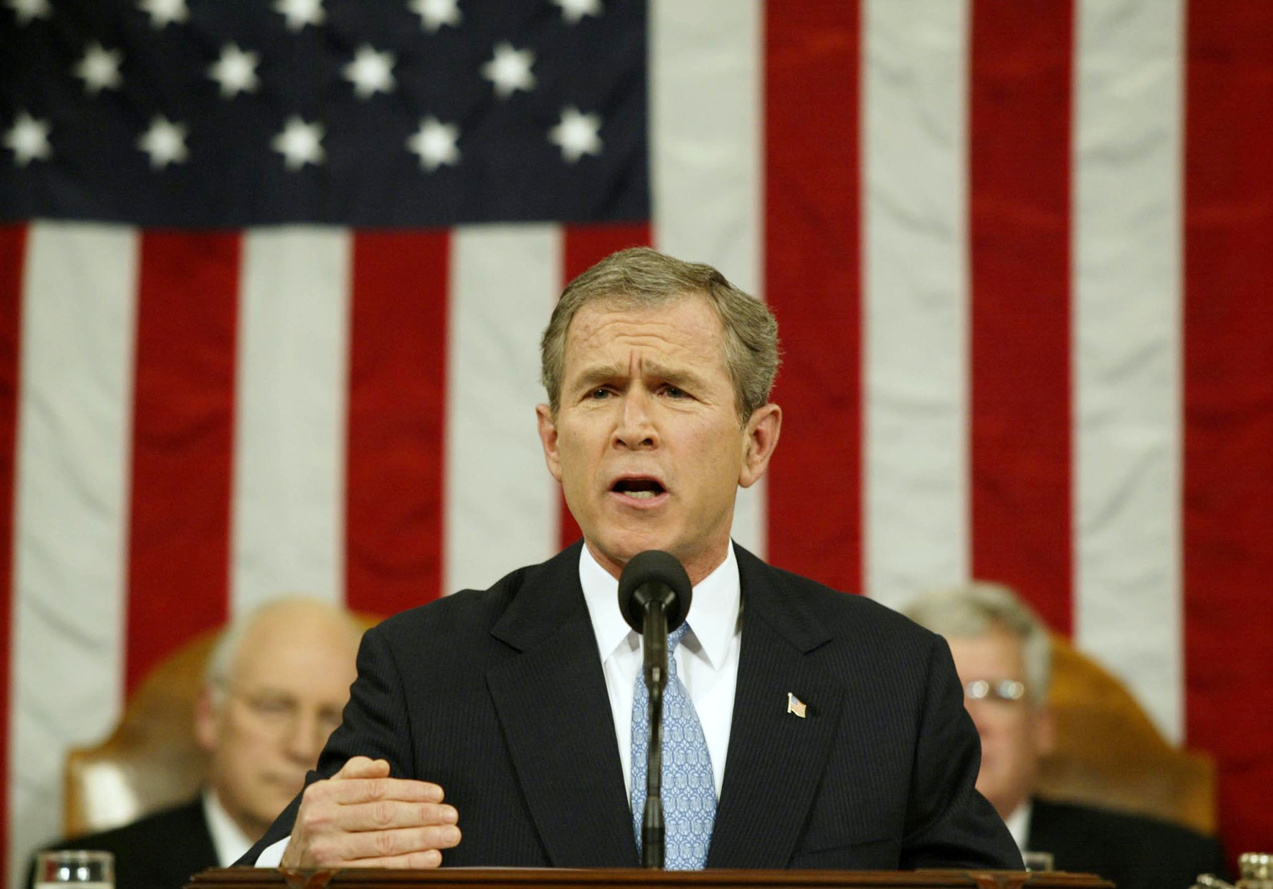 一般教書演説を行うジョージ・W・ブッシュ元大統領（＝2002年1月29日撮影）/ Greg Mathieson/Mai / Getty Images