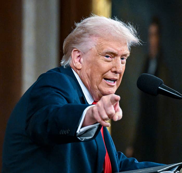 President Donald Trump speaking at a podium