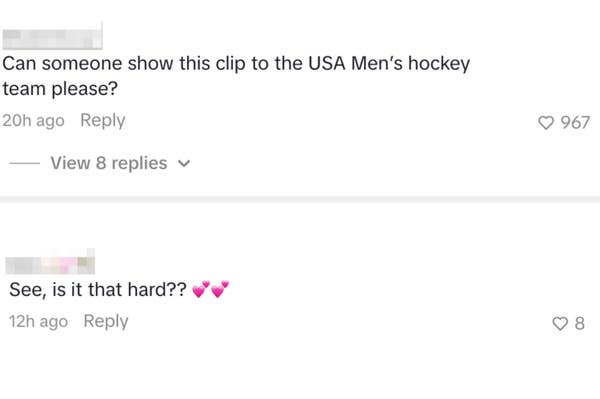 Comments praising Travis and Jason for supporting US women's athletes