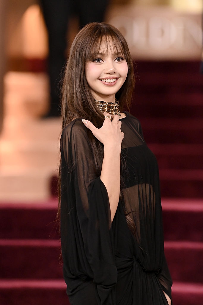 A idiosyncratic smiles connected a reddish carpet wearing a sheer achromatic formal with layered necklaces, striking a assured pose