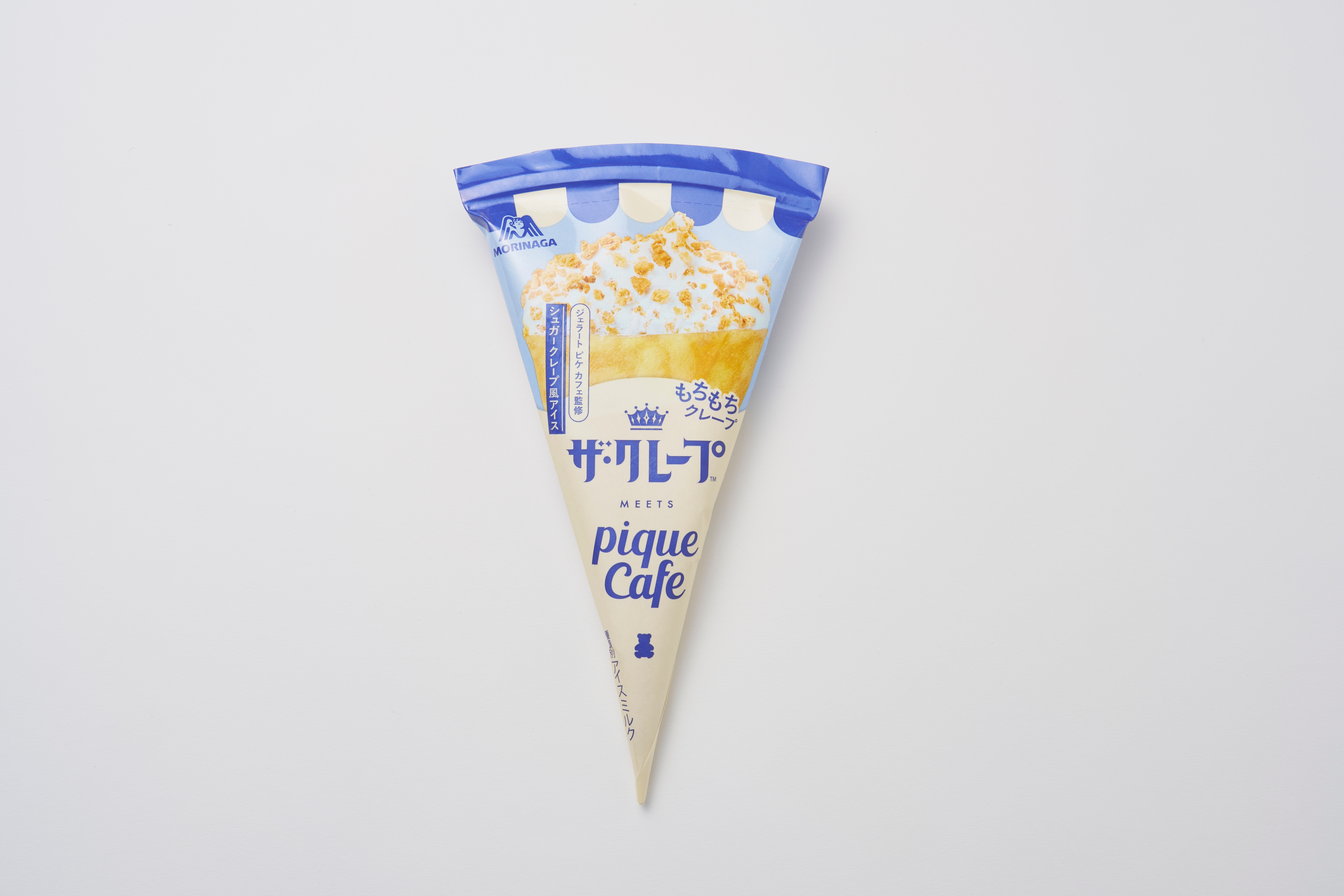 アイスクリームの円錐形パッケージが白い背景に置かれている。ブランド名「ザクリープ」が書かれている。