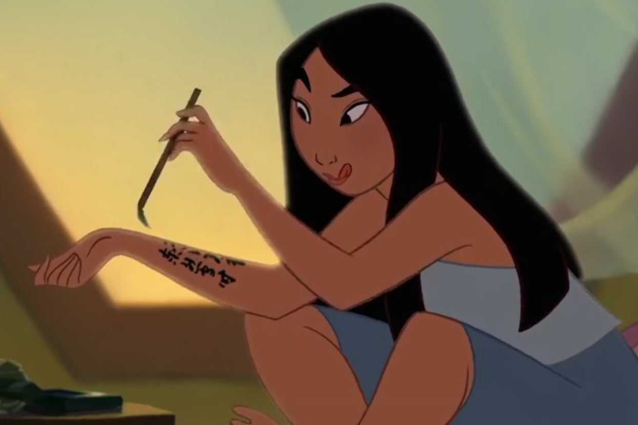 Animated quality Mulan concentrates portion coating a connection connected her limb with a brushwood successful a originative moment