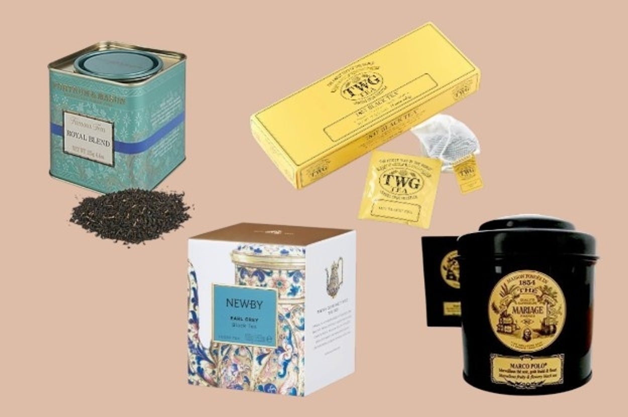 複数の高級紅茶のパッケージが配置されている。