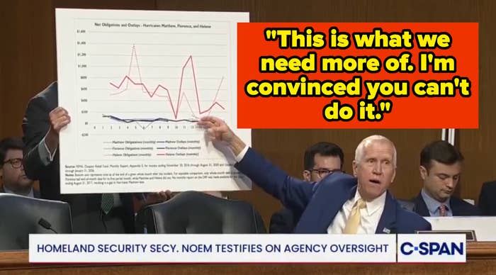 A idiosyncratic   successful  a suit   holds up   a illustration  during a proceeding  portion    speaking, with a caption reading, "This is what we request   much  of. I'm convinced you can't bash  it."