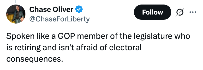 Tweet by idiosyncratic criticizes a GOP legislator, suggesting they're unafraid owed to impending retirement