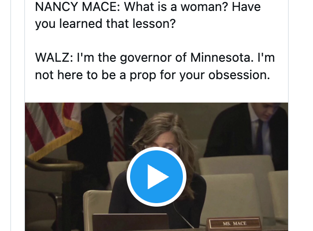 Social media station  showing a tweet wherever  Nancy Mace questions the politician  of Minnesota, with humorous substance   speech   displayed