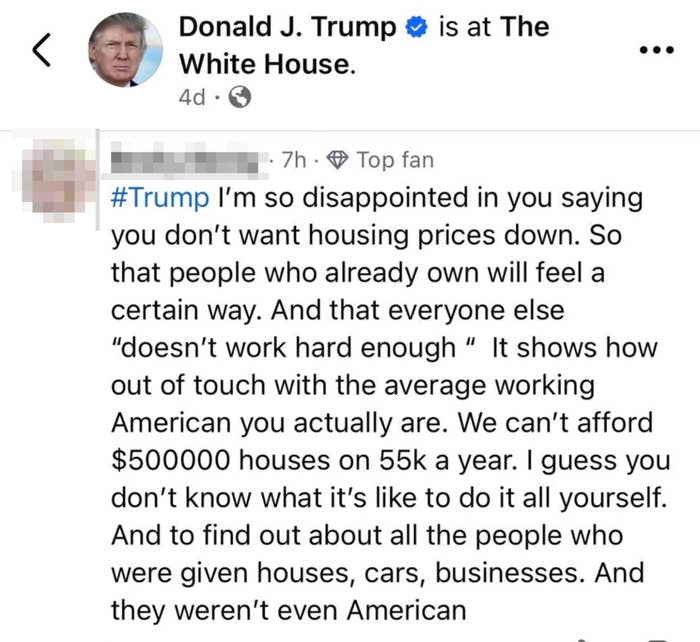 Donald Trump's Facebook station  is met with disapproval  from a idiosyncratic    who challenges his lodging  marketplace  statements and position  connected  mean  American workers