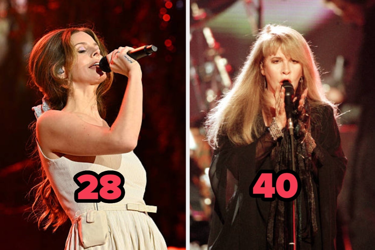 Two female singers performing on stage; left singer in a sleeveless dress, right singer in a flowy top. Numbers 28 and 40 overlaid on images