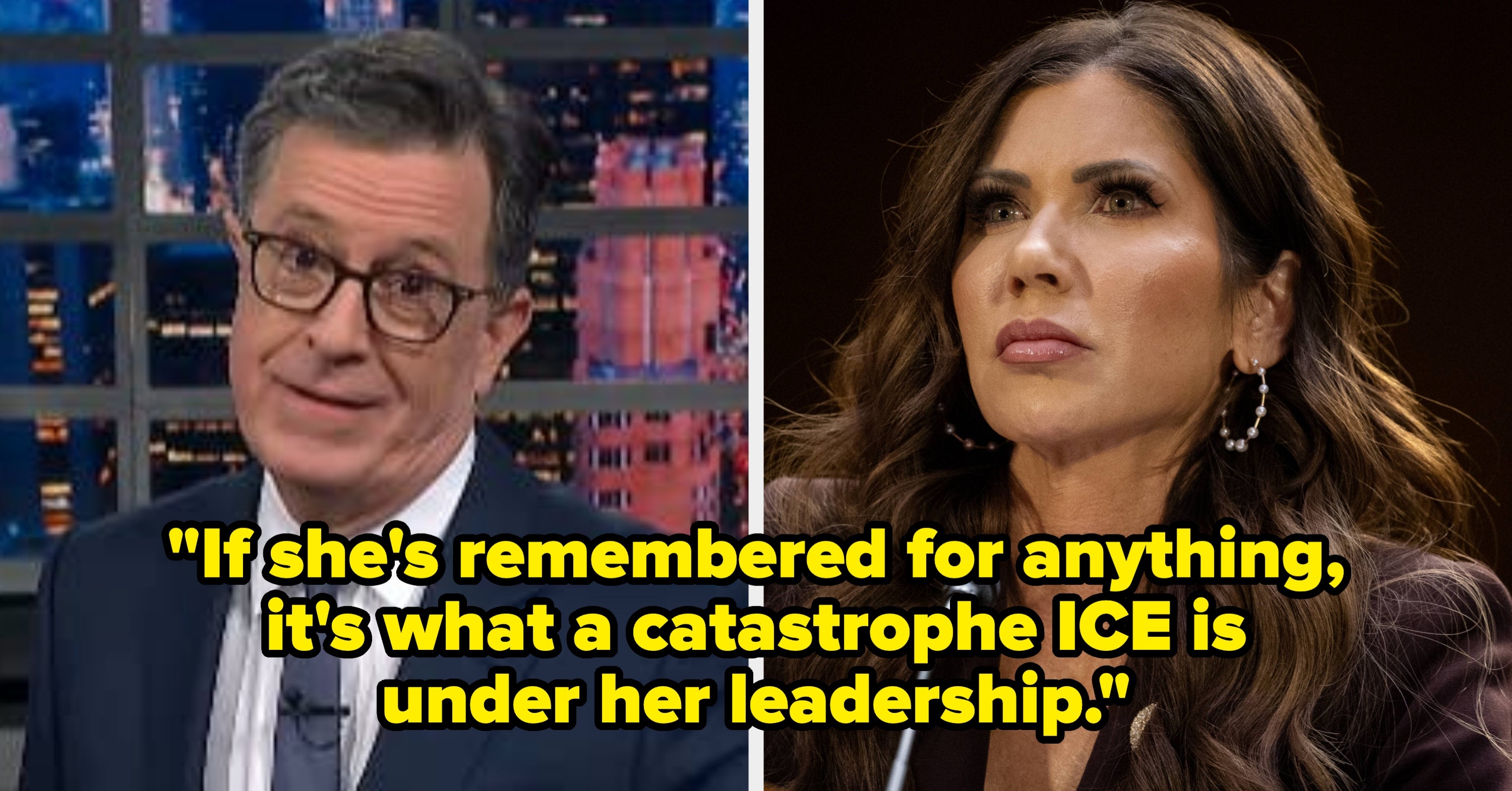 "That's 1 Down, Many More To Go": People Are Dragging Kristi Noem After Stephen Colbert Addressed Donald Trump Firing Her