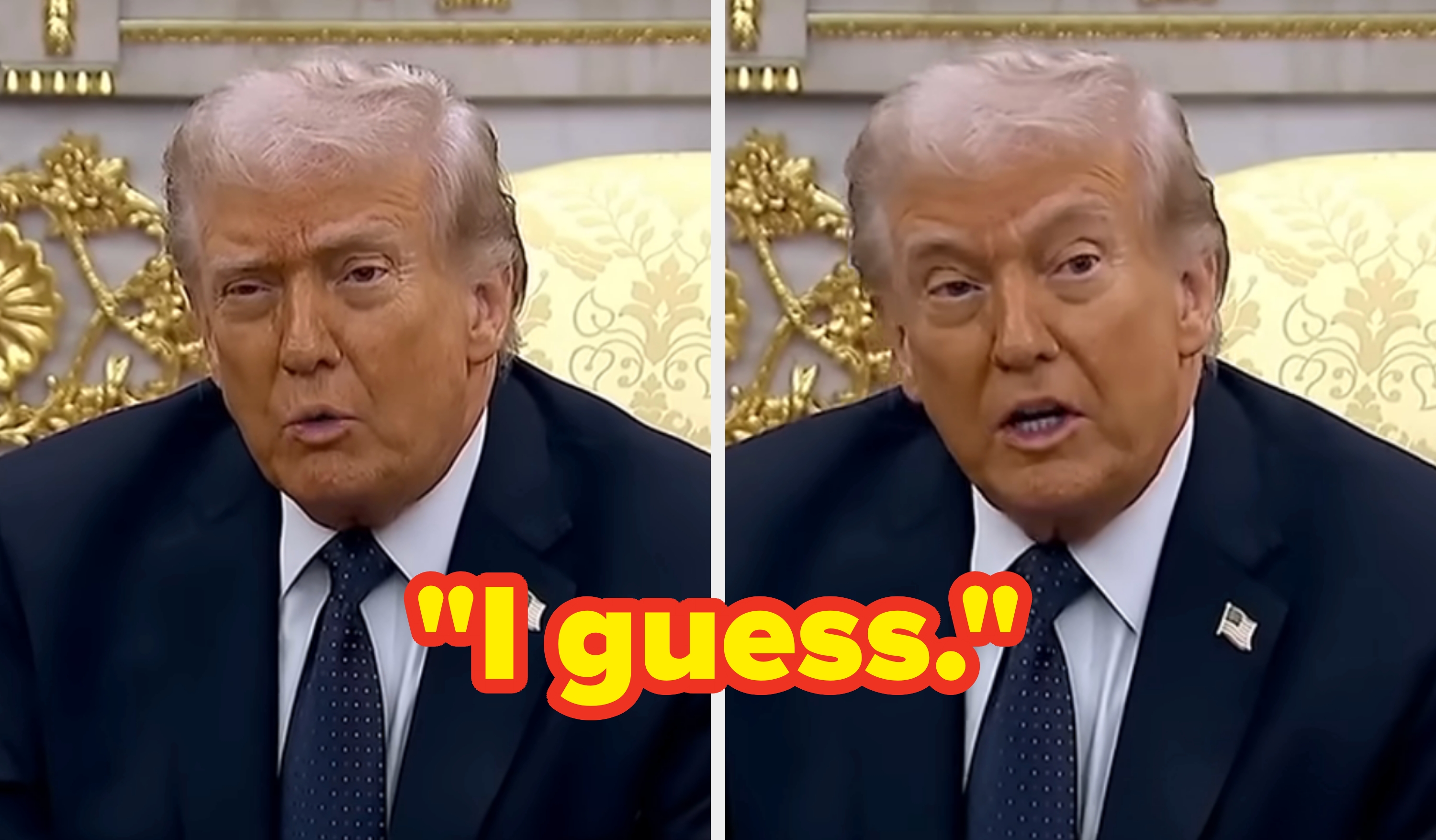 A antheral   successful  a suit   speaks during a ceremonial  setting. Identical representation  shown broadside  by side