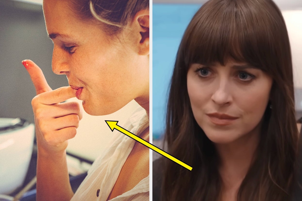 Woman on left tasting sauce with finger; woman on right looking serious. Yellow arrow points from left to right image