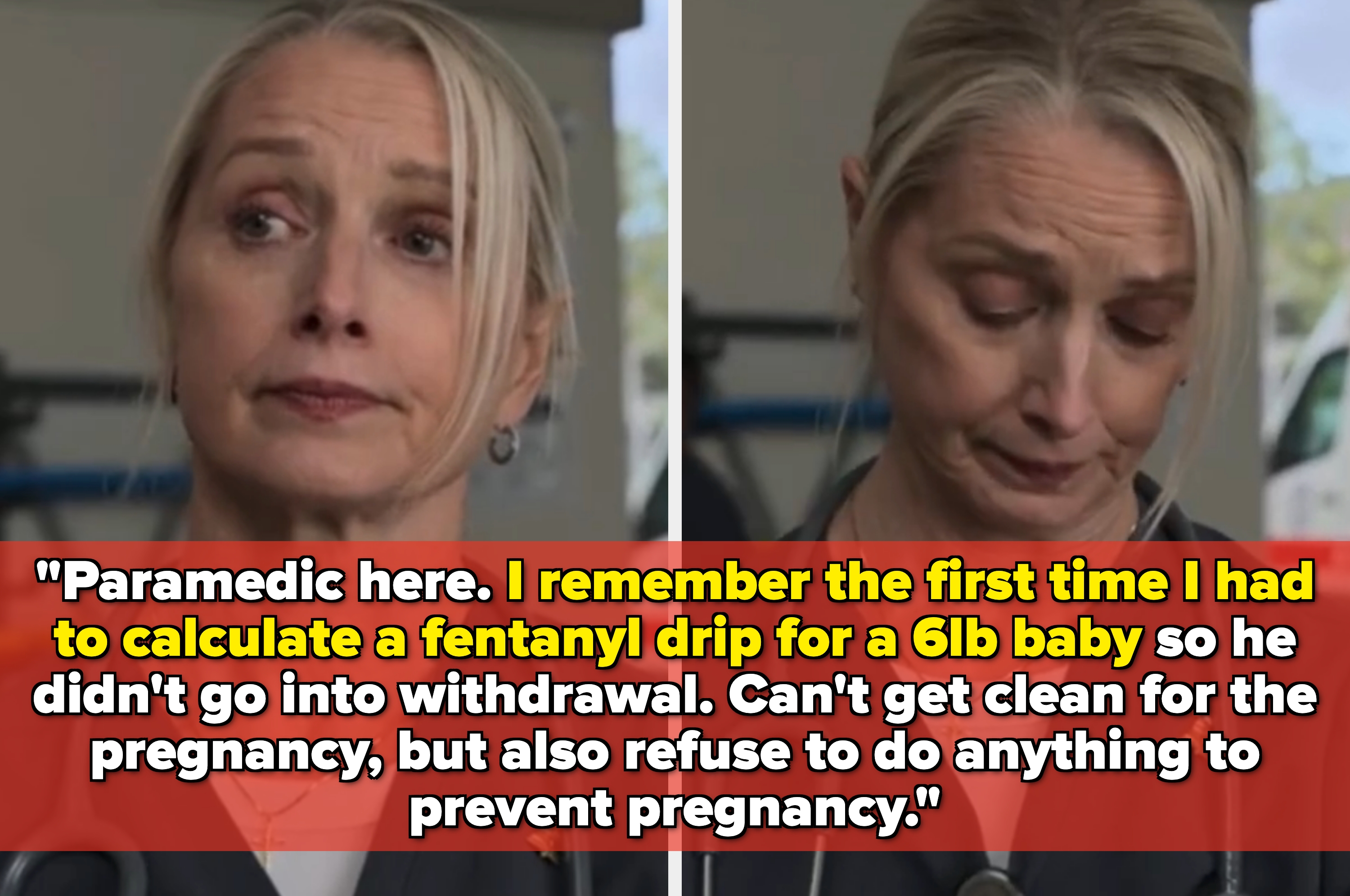 A person in a medical setting, wearing a stethoscope and a dark uniform, looking down thoughtfully