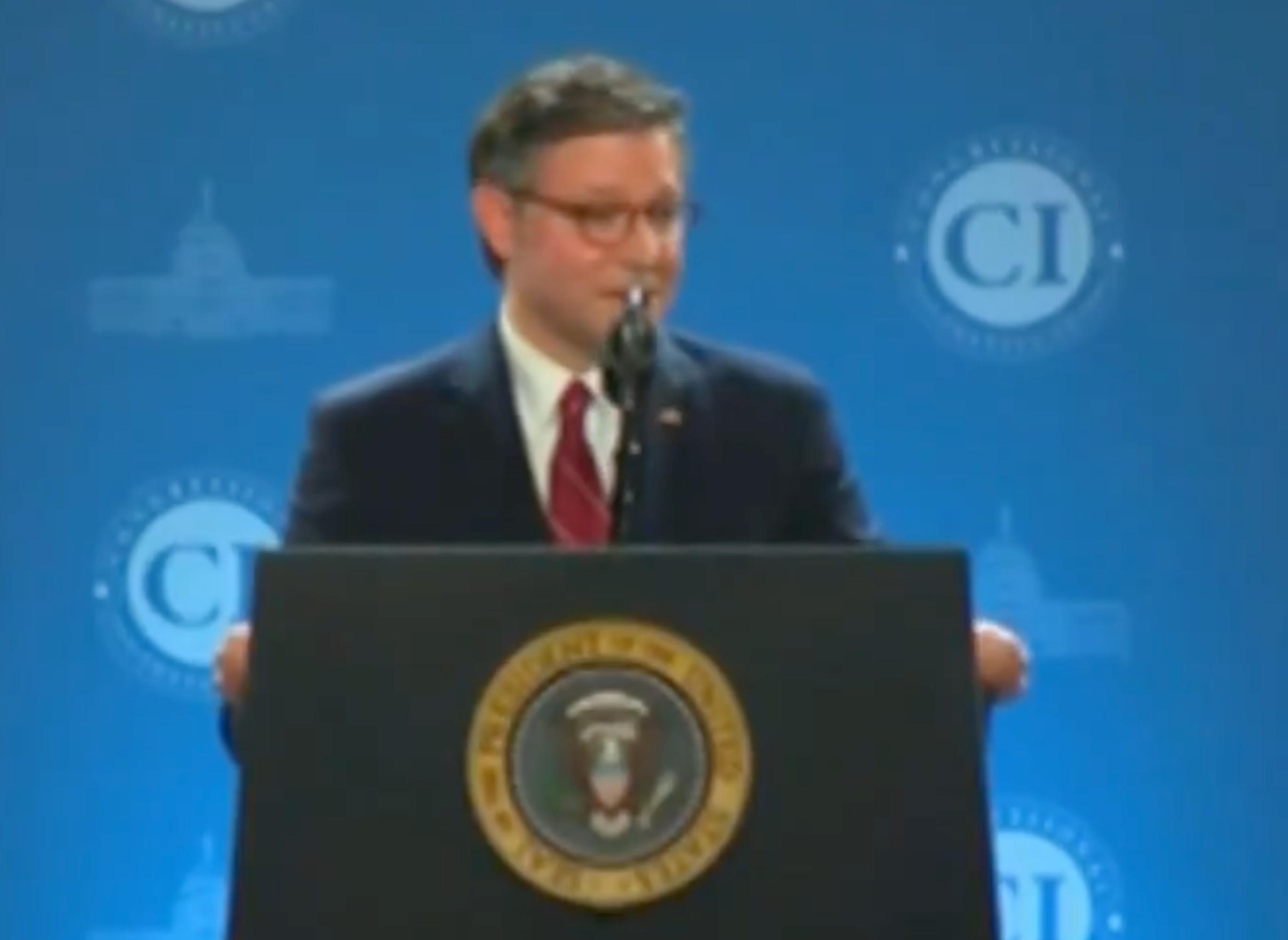 A antheral   speaks astatine  a podium with the statesmanlike  seal, during a House Republicans' retreat lawsuit   successful  Doral, Florida