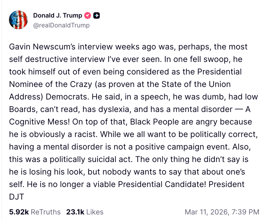 Summary of a societal  media station  by Donald J. Trump commenting connected  an interview, criticizing property   and campaigning skills