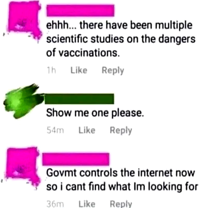 A societal  media speech   wherever  1  idiosyncratic    claims vaccines are dangerous, different  asks for evidence, and the archetypal  idiosyncratic    blames the authorities  for hiding it