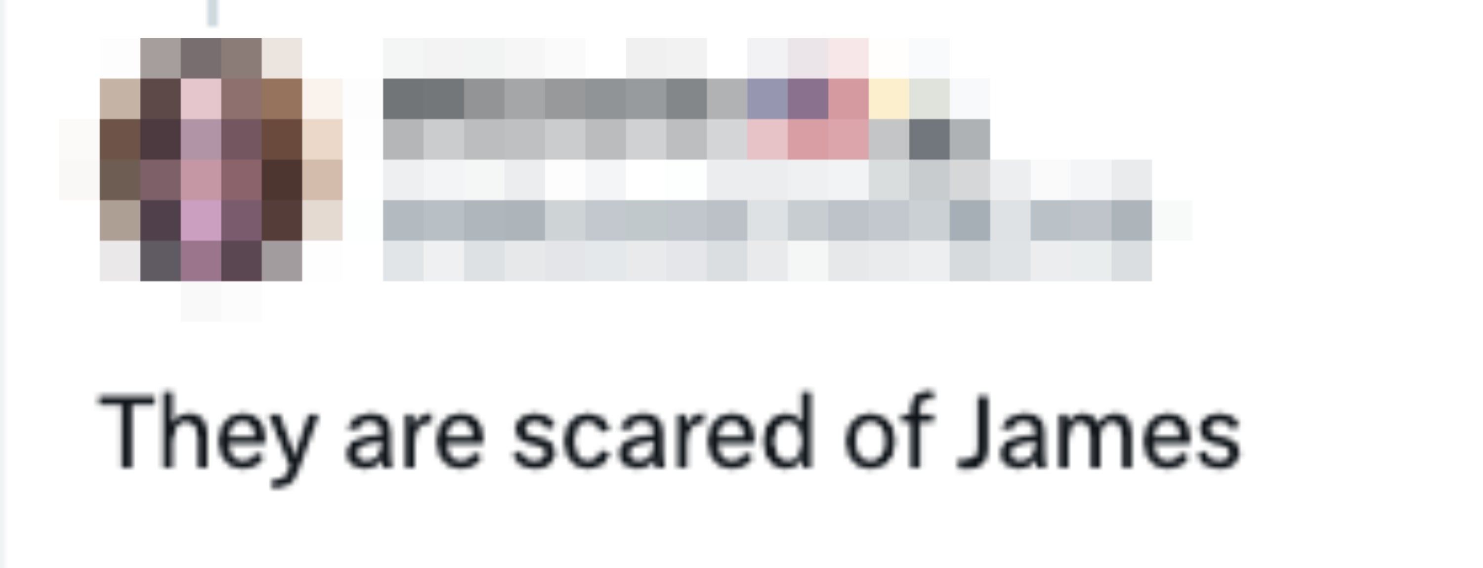 Profilbilde av en smilende person med tekst: "Michelle @Michell71078349 De er redde for James."