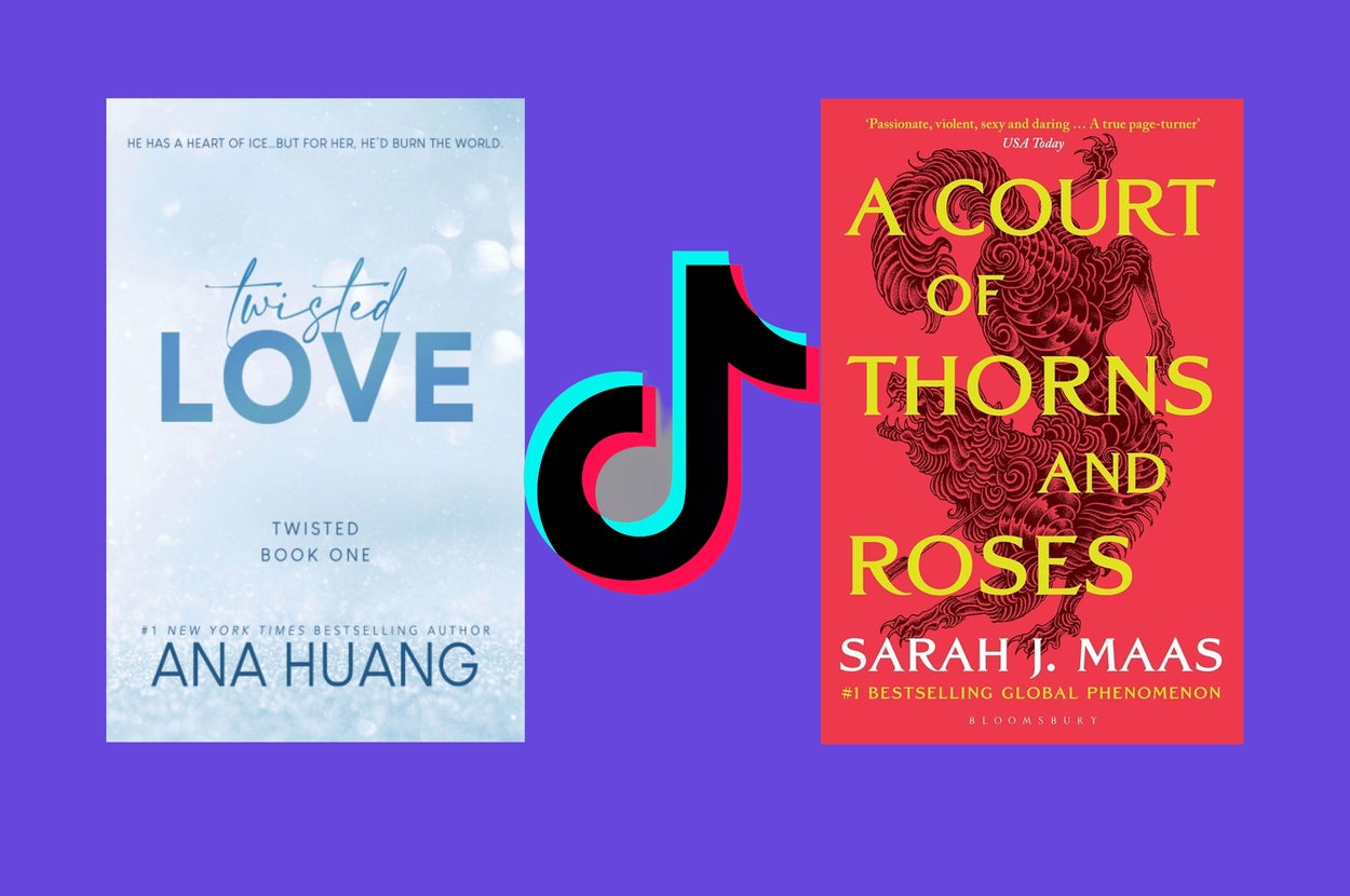 "Court of Thorns and Roses" and "Twisted Love" book covers with TikTok logo