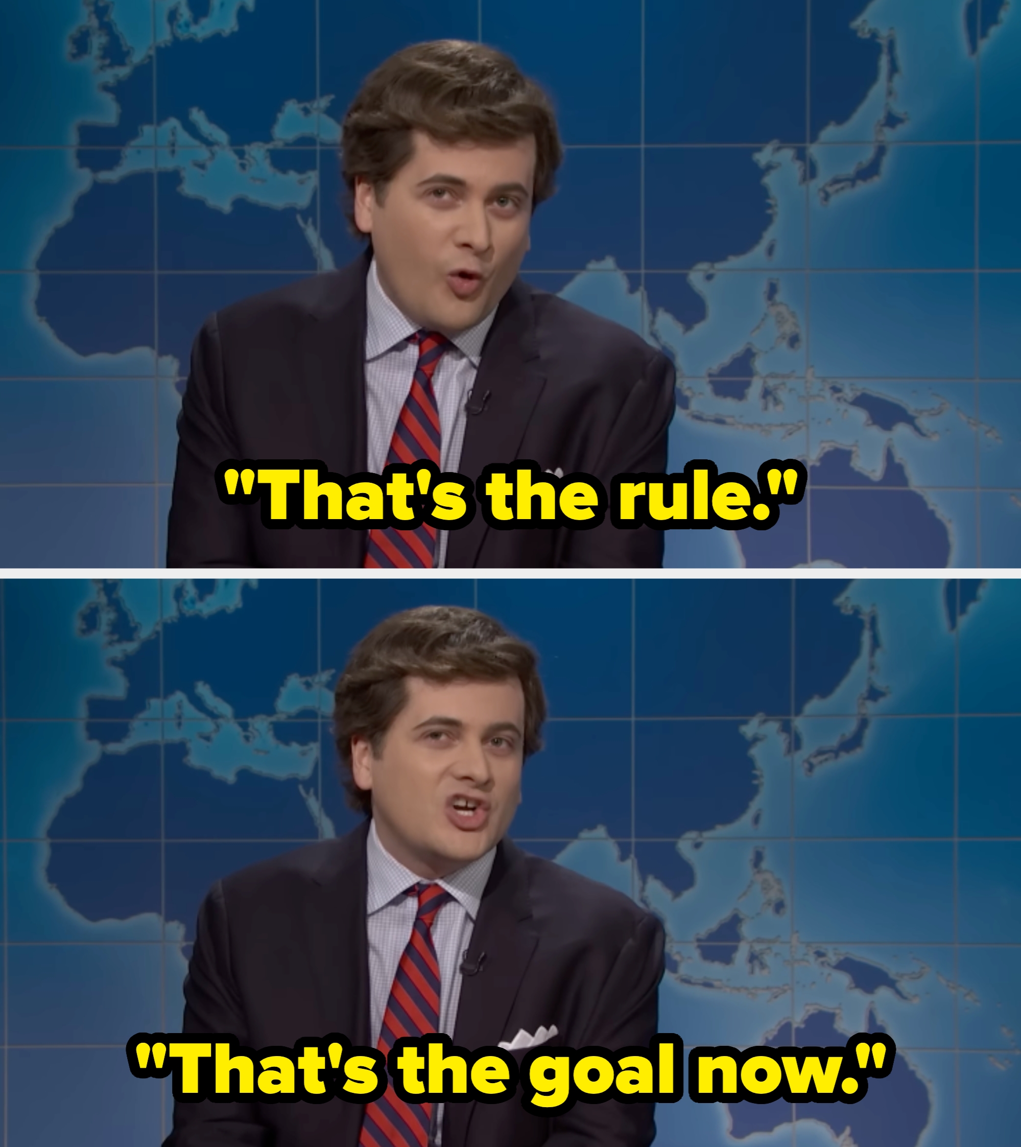 Person successful  a suit   and striped tie, speaking successful  beforehand   of a satellite   representation  backdrop, reminiscent of a quality    oregon  speech   amusement   setting