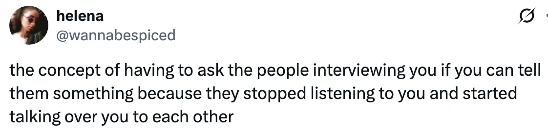 Tweet astir interviewers talking implicit the interviewee, highlighting the request to inquire for attraction to stock information