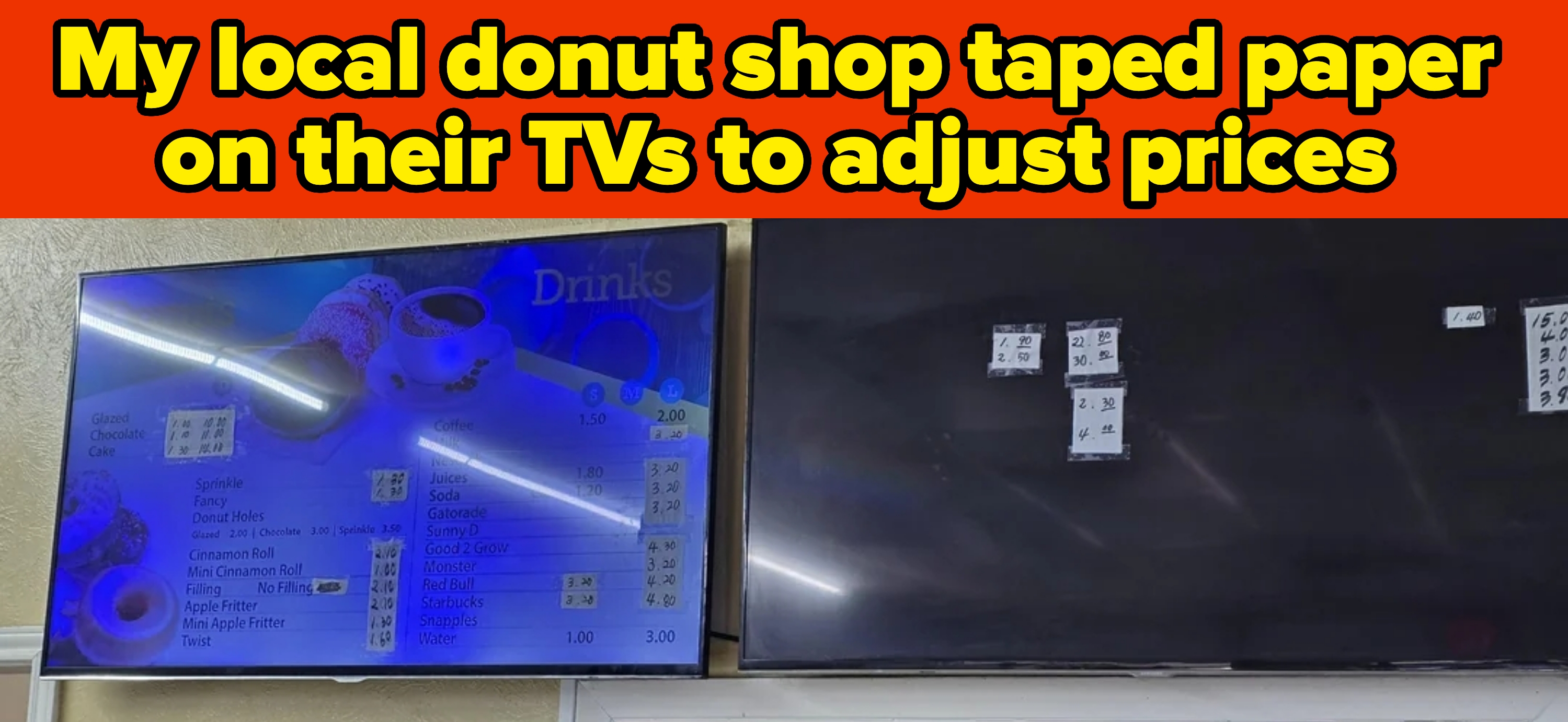 Two screens with a portion  menu; near  shows assorted  portion  options and prices, close    surface  is mostly   acheronian  and unclear