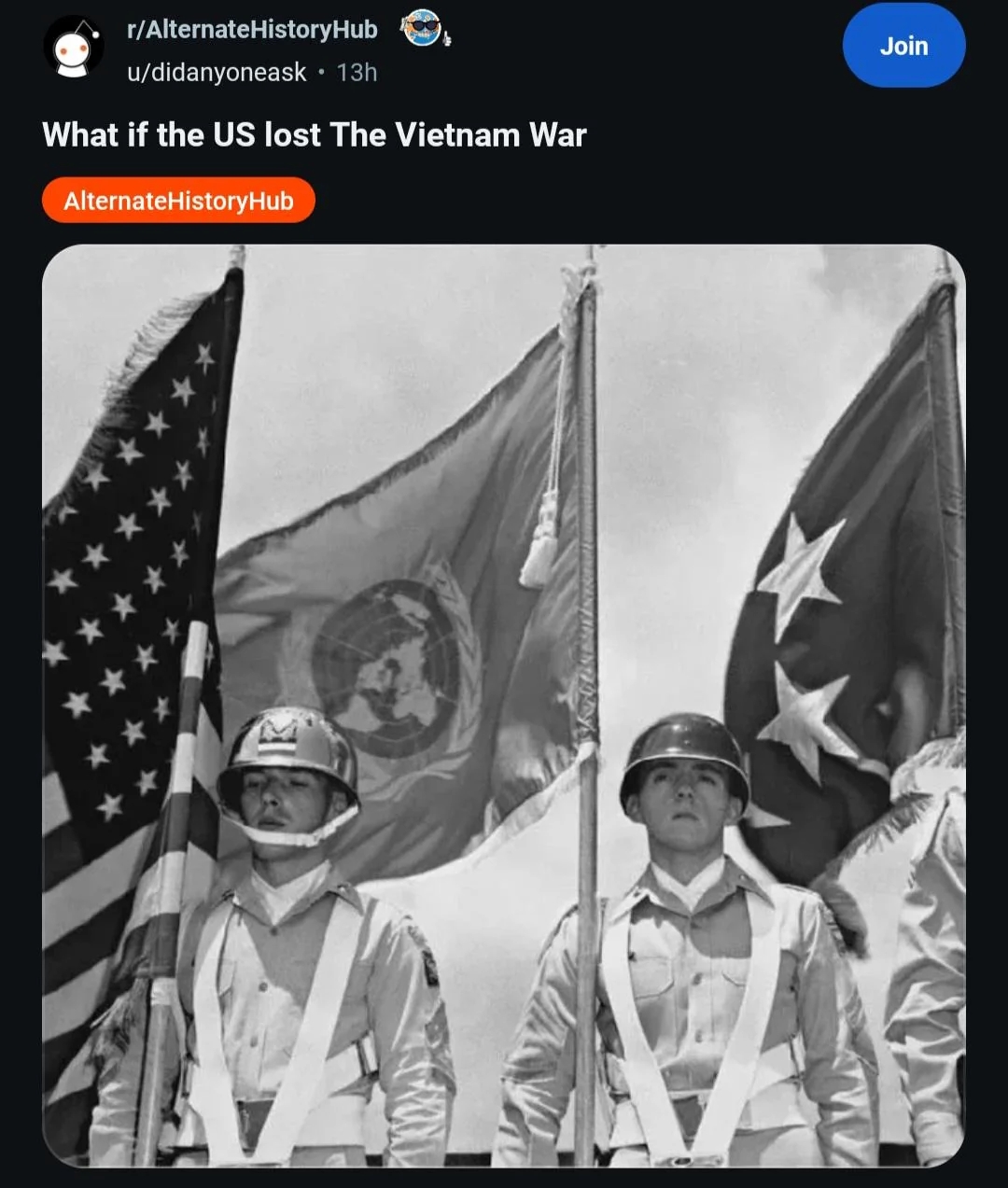 Two soldiers successful  azygous   basal   earlier  U.S. and Vietnam flags, with a speculative question   astir  the result  of the Vietnam War
