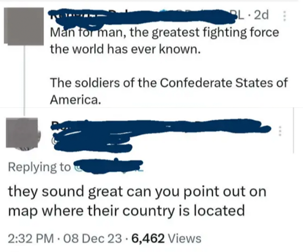 Online remark  thread with a idiosyncratic    sarcastically asking wherever  the Confederate States of America is located