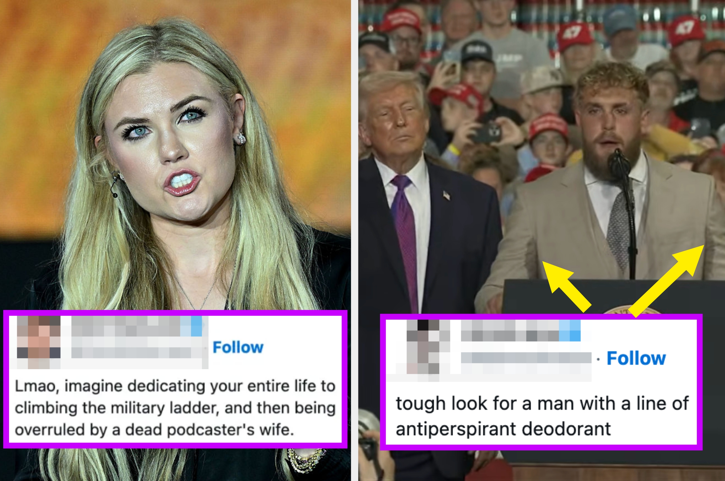 erika kirk, trump, and jake paul with tweets below