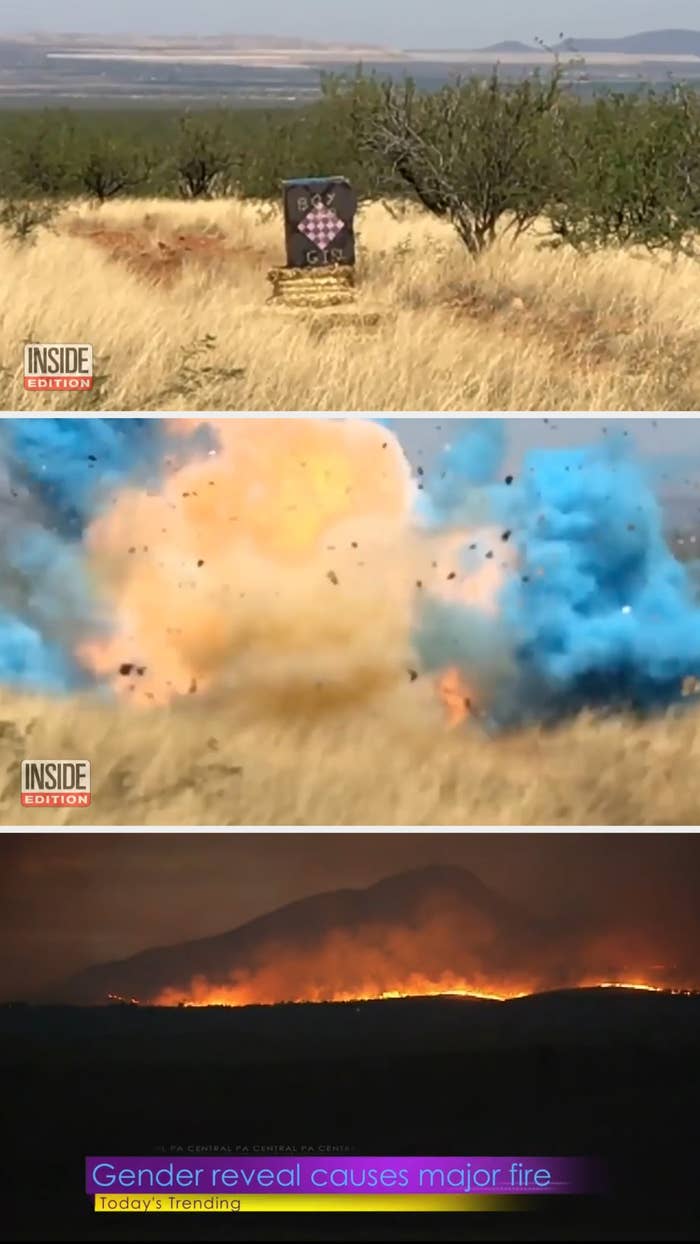  "Gender uncover  causes large   fire."