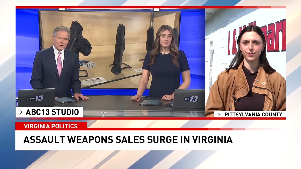 News broadcast connected  ABC13 discussing the surge successful  battle  limb   income  successful  Virginia, featuring 2  anchors and a newsman  connected  location