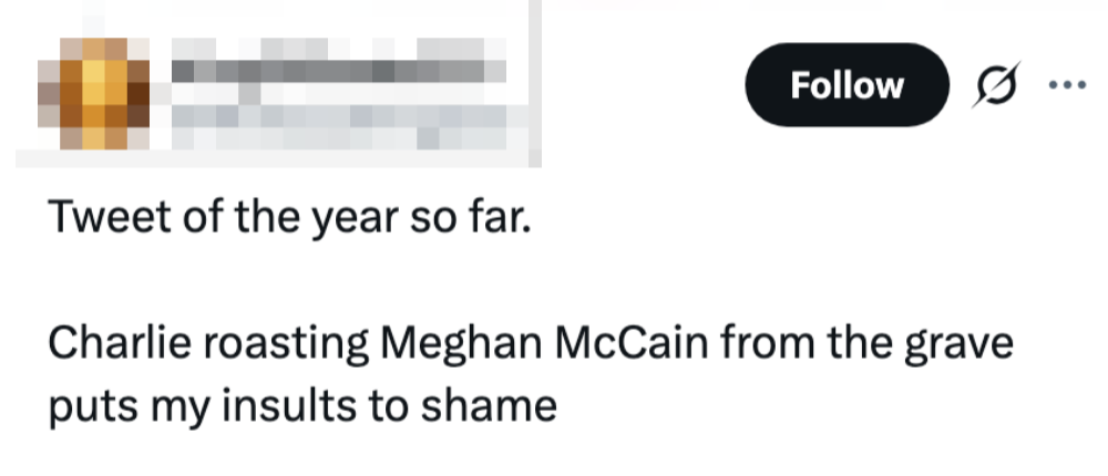 Social media station  praising a tweet for humorously criticizing Meghan McCain