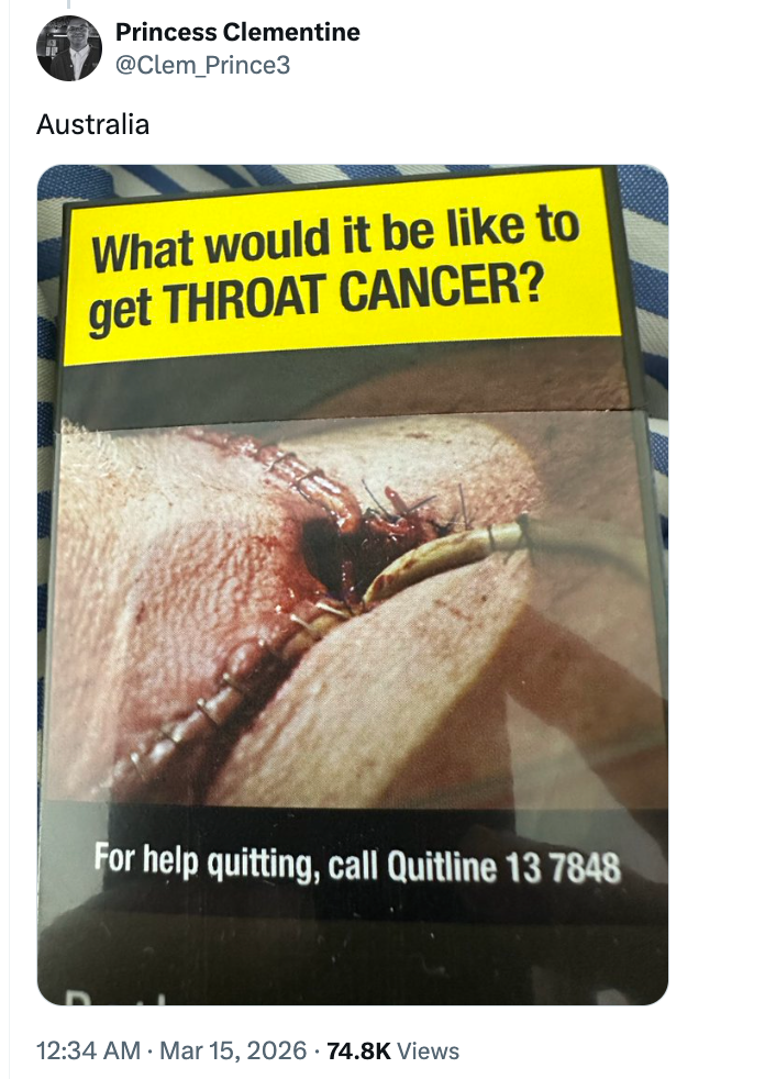 A graphic informing  statement   astir  pharynx  cancer, offering a quitline fig   for assistance   with quitting smoking