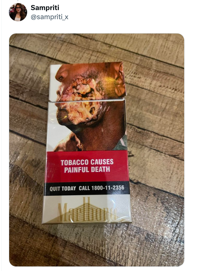  an representation  of terrible  facial harm  caused by tobacco, informing  connection   astir  achy  decease  included