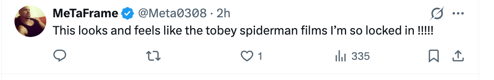 Tweet av @Meta0308: "Dette ser ut og føles som Tobey Spider-Man-filmene jeg er så låst i!!!!!"