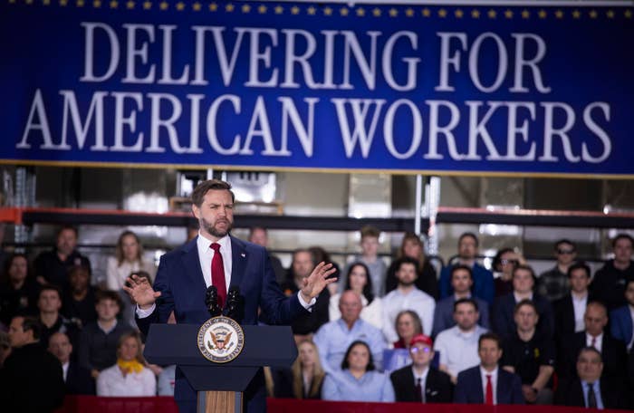 Speaker astatine  podium with audience, a motion   supra  reads "Delivering for American Workers."