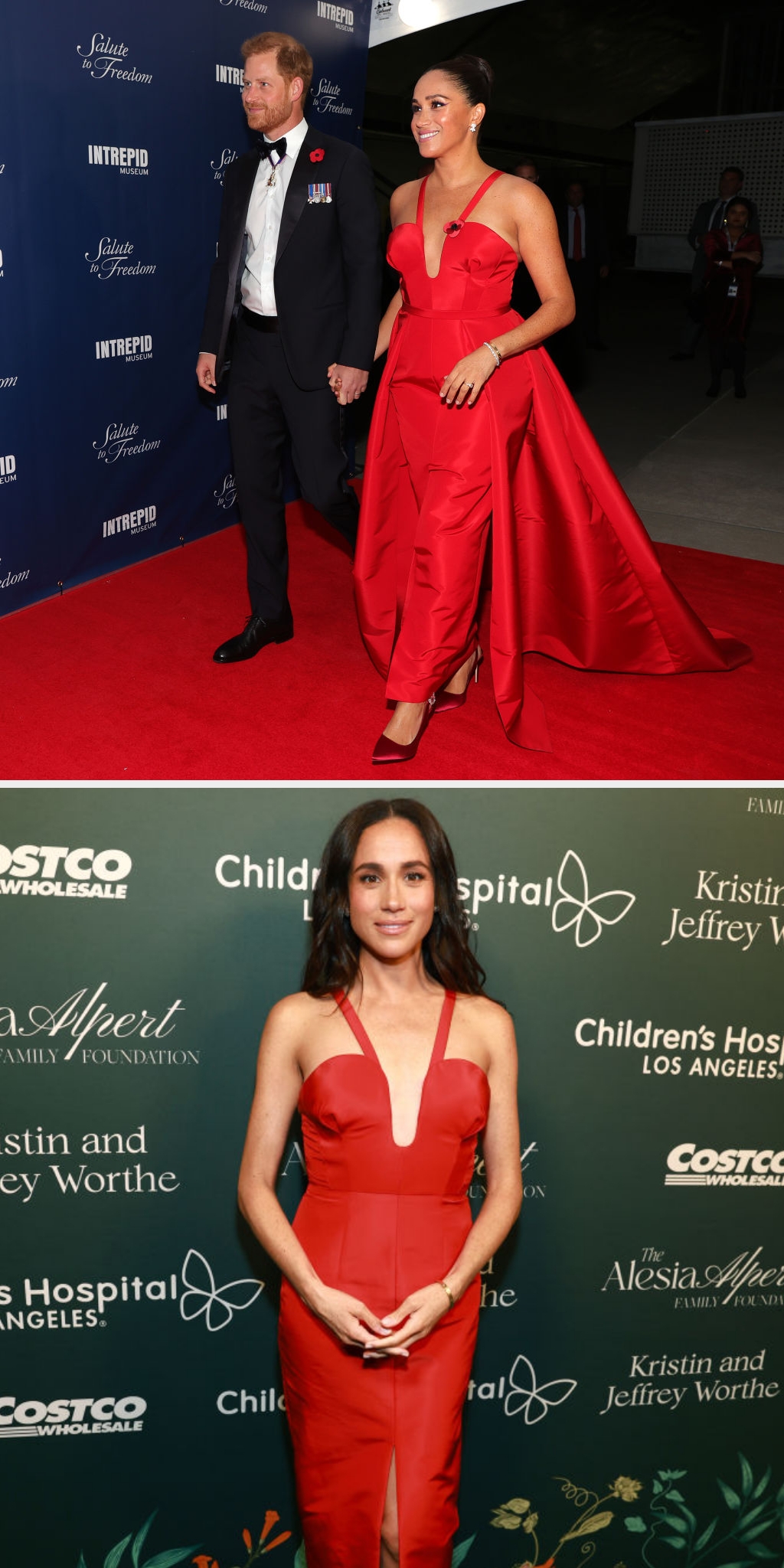 Meghan successful  the dress  walking with Harry successful  2021, past    her wearing it connected  the reddish  carpet successful  2024