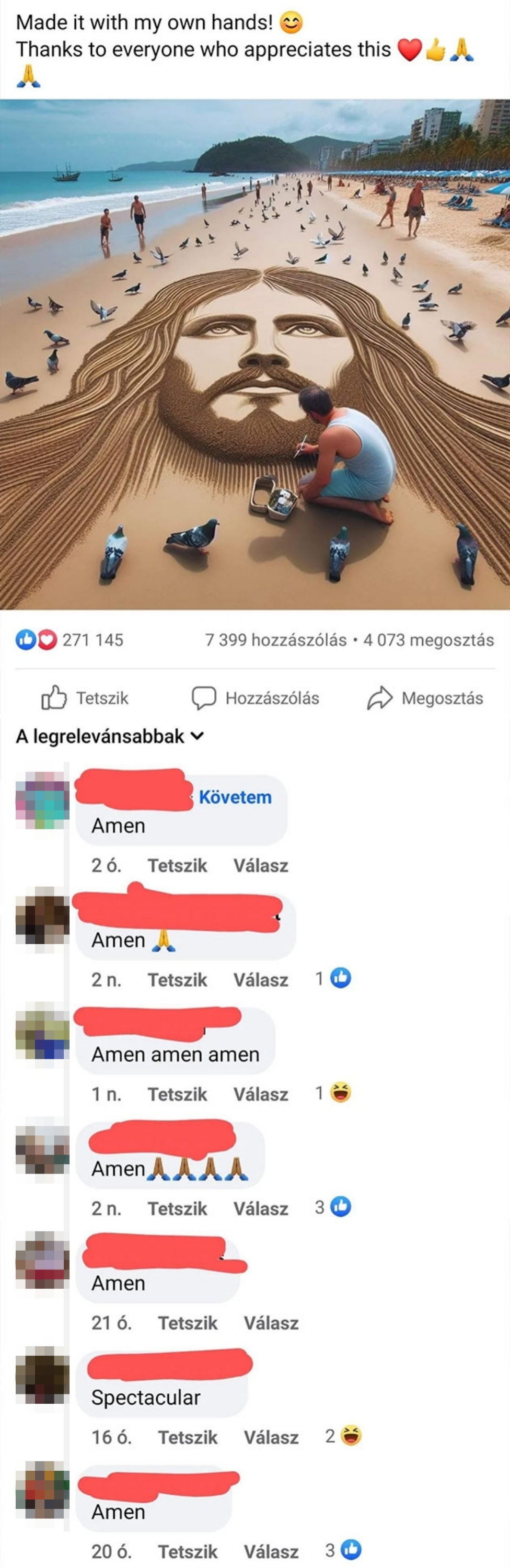 A idiosyncratic   creates a large, intricate soil  creation  of a look   connected  a formation  surrounded by radical   and pigeons. Social media reactions are impressed