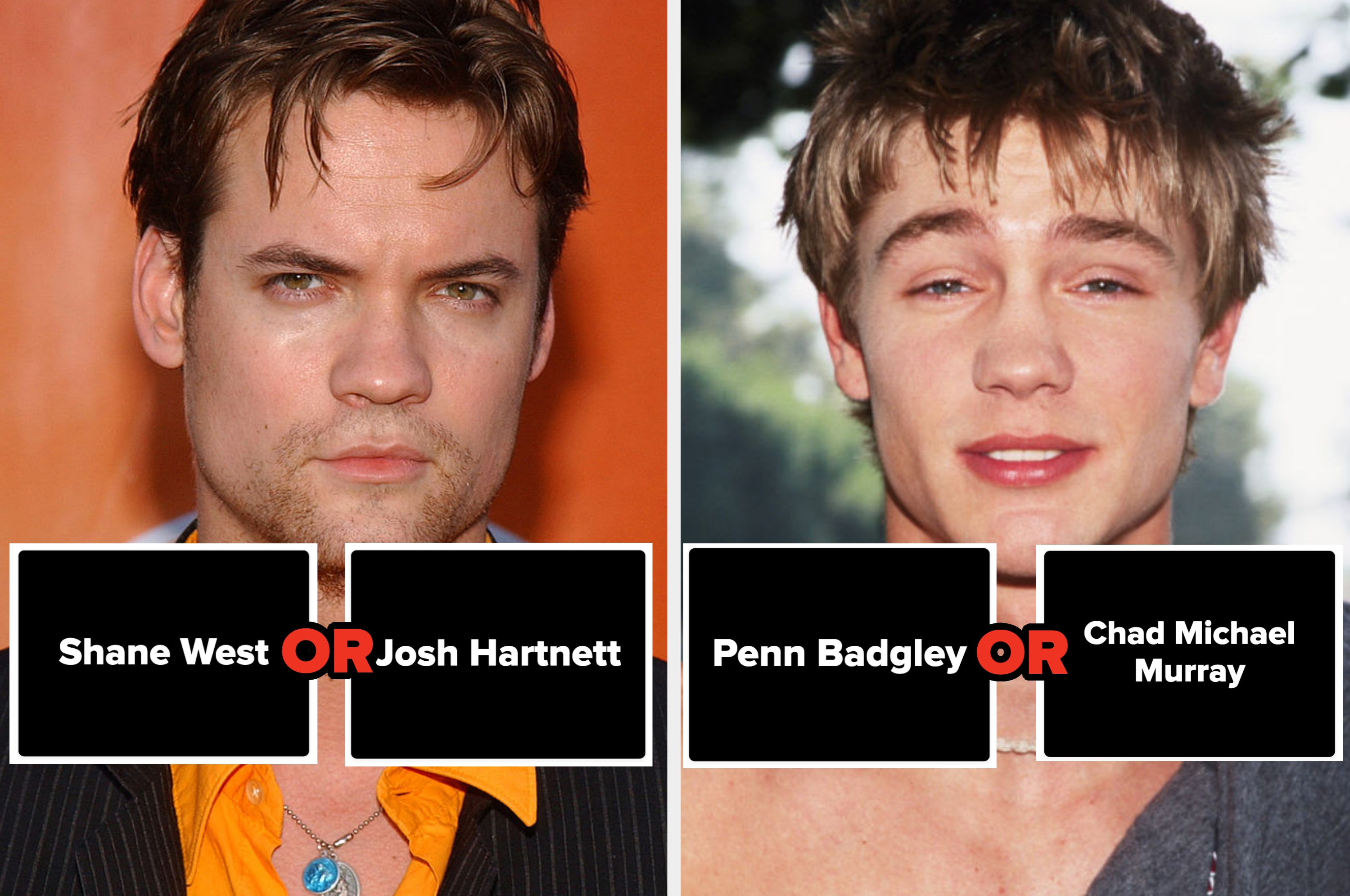 Shane West and Chad Michael Murray in the 2000s with options beneath them of who they might be