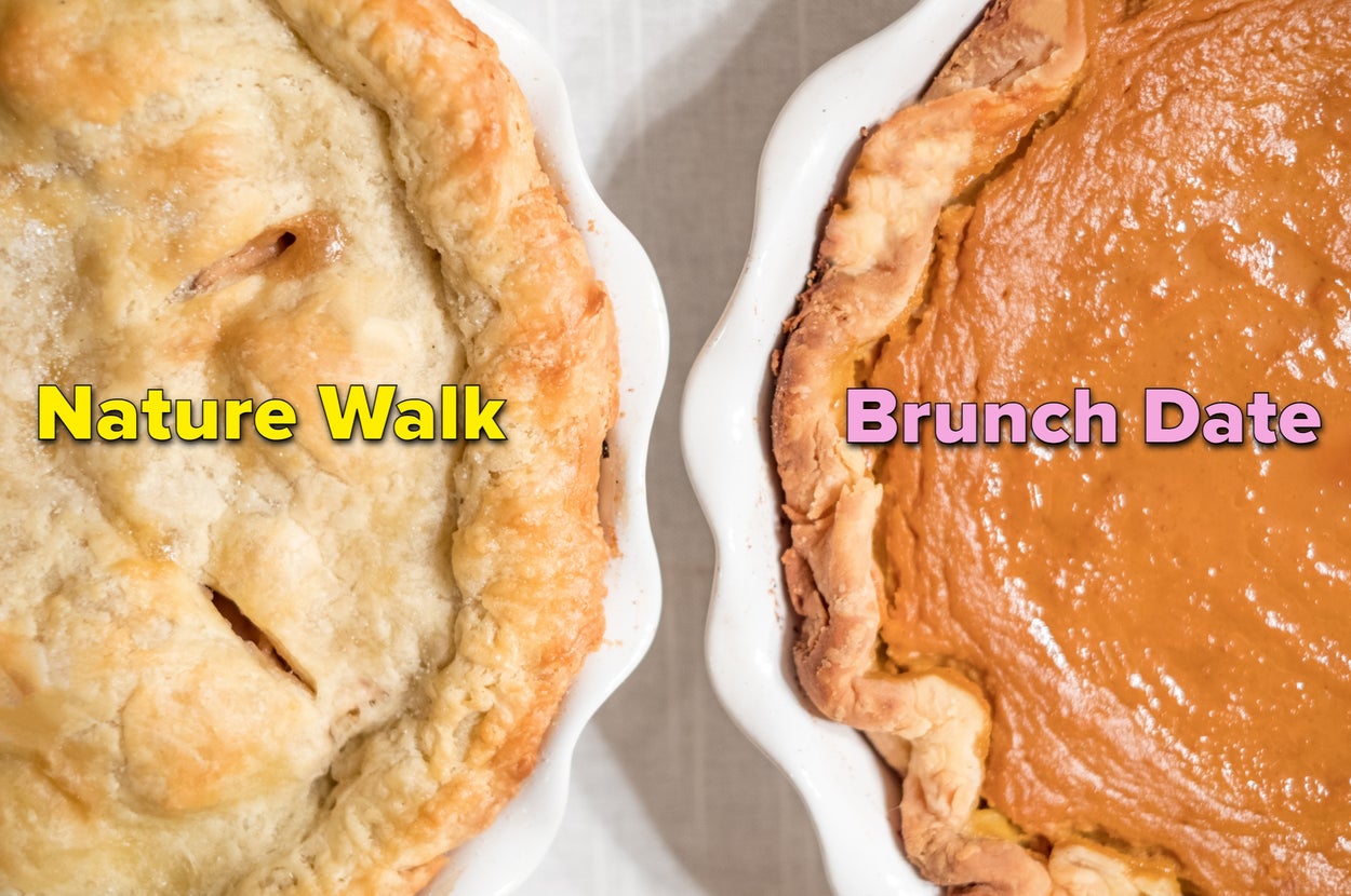 Two pies, one labeled "Nature Walk," the other "Brunch Date."